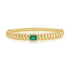 14K Gold Emerald & Diamond Bangle