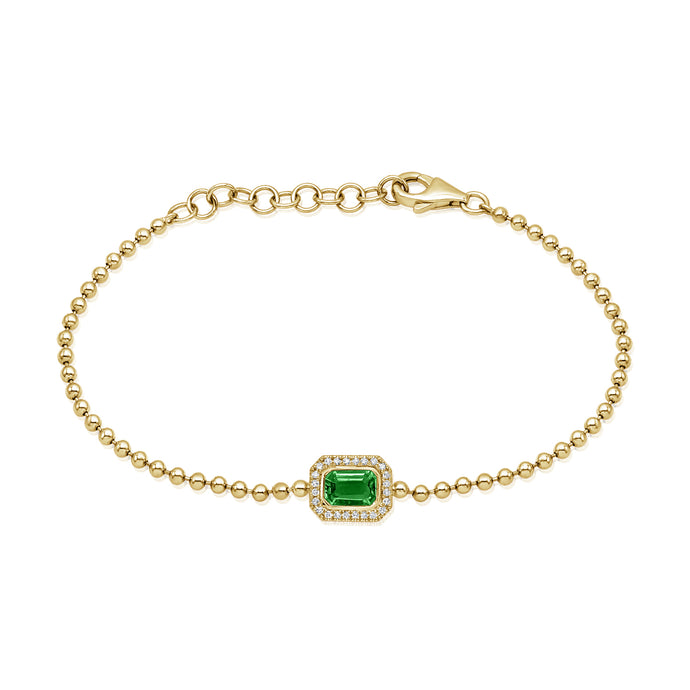 14K Gold Emerald & Diamond Beaded Bracelet