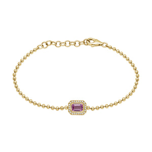 14K Gold Pink Sapphire & Diamond Beaded Bracelet