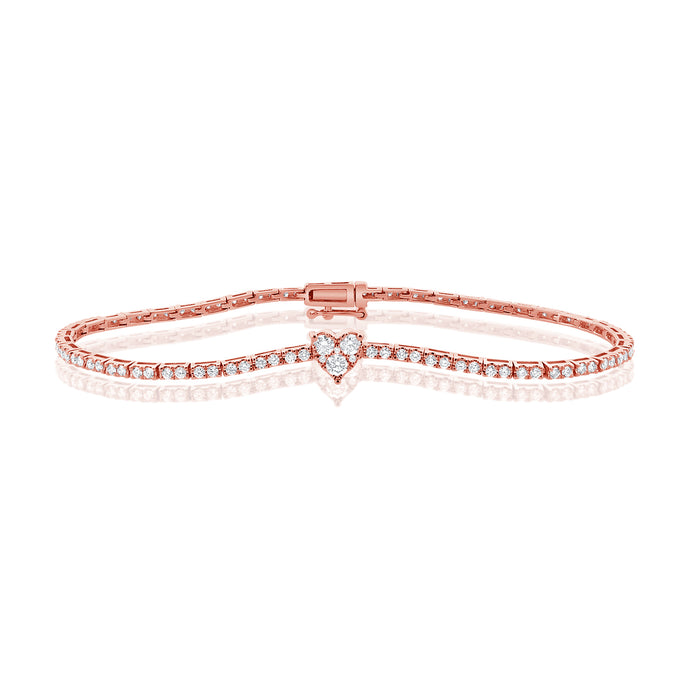 14K Gold & Diamond Heart Tennis Bracelet