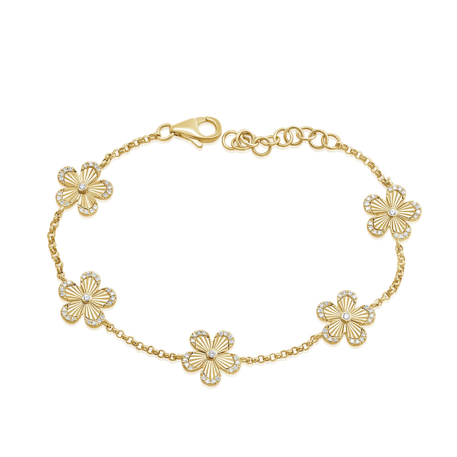 14K Gold Diamond Flower Station Bracelet - 0.28 CT