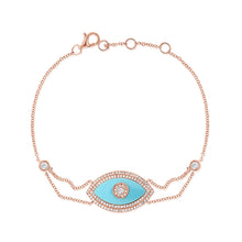 Load image into Gallery viewer, 14K Gold Turquoise &amp; Diamond Evil Eye Bracelet