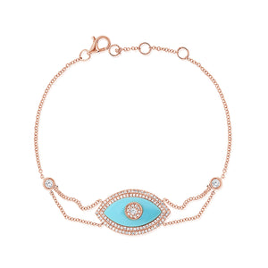 14K Gold Turquoise & Diamond Evil Eye Bracelet