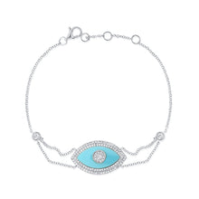 Load image into Gallery viewer, 14K Gold Turquoise &amp; Diamond Evil Eye Bracelet