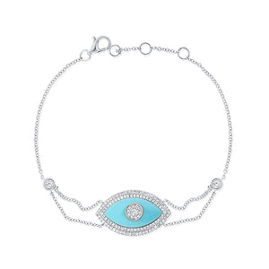 14K Gold Turquoise & Diamond Evil Eye Bracelet