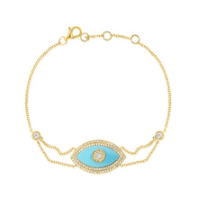 Load image into Gallery viewer, 14K Gold Turquoise &amp; Diamond Evil Eye Bracelet