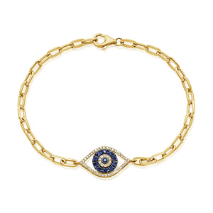 14K Gold Sapphire & Diamond Evil Eye Bracelet