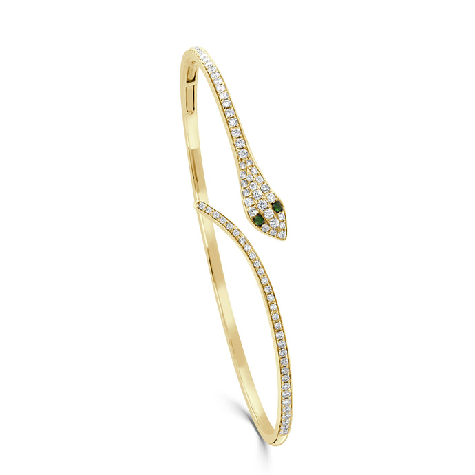 14K Gold Diamond & Tsavorite Snake Bangle
