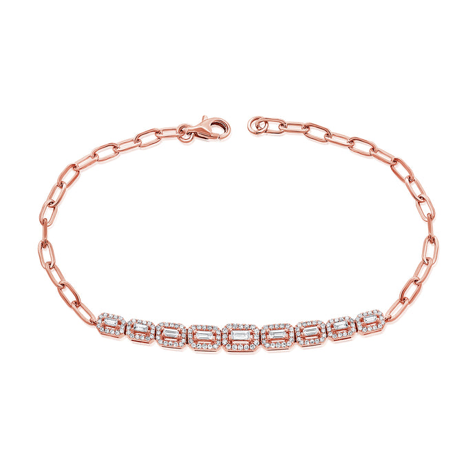 14K Gold & Baguette Diamond Link Chain Bracelet