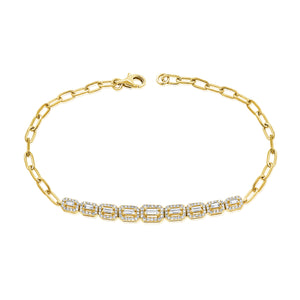 14K Gold & Baguette Diamond Link Chain Bracelet