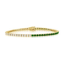 Load image into Gallery viewer, 14K Gold Emerald &amp; Diamond Tennis Bracelet