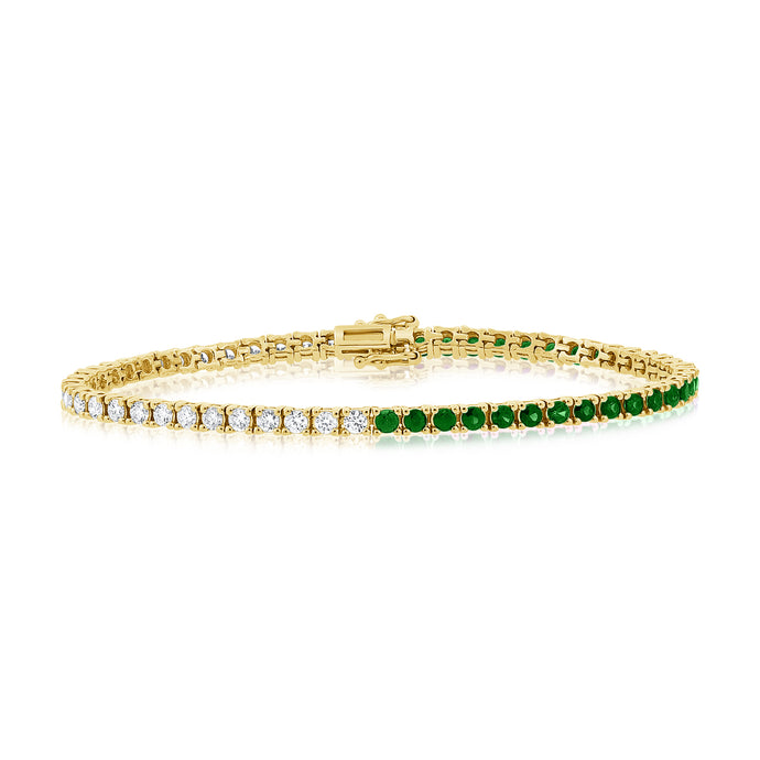 14K Gold Emerald & Diamond Tennis Bracelet