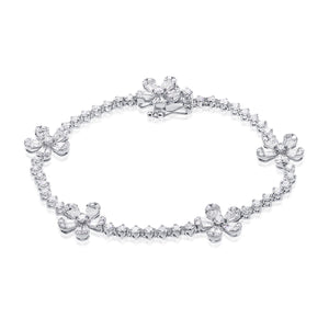 14K Gold & Diamond Flower Station Tennis Bracelet