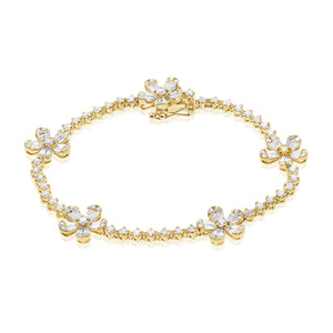 14K Gold & Diamond Flower Station Tennis Bracelet