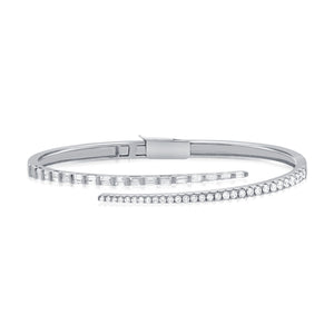 14k Gold & Baguette Diamond Crossover Bangle