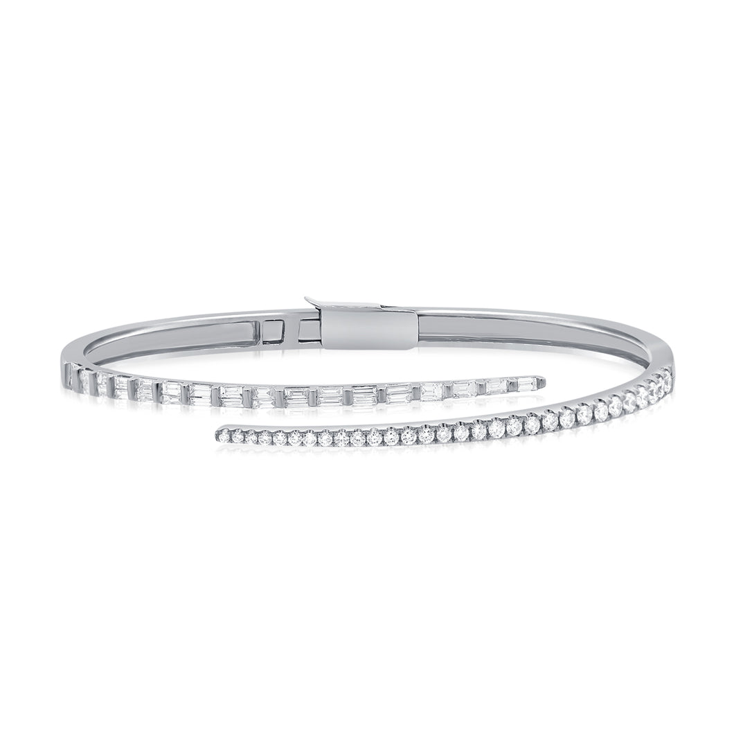 14k Gold & Baguette Diamond Crossover Bangle