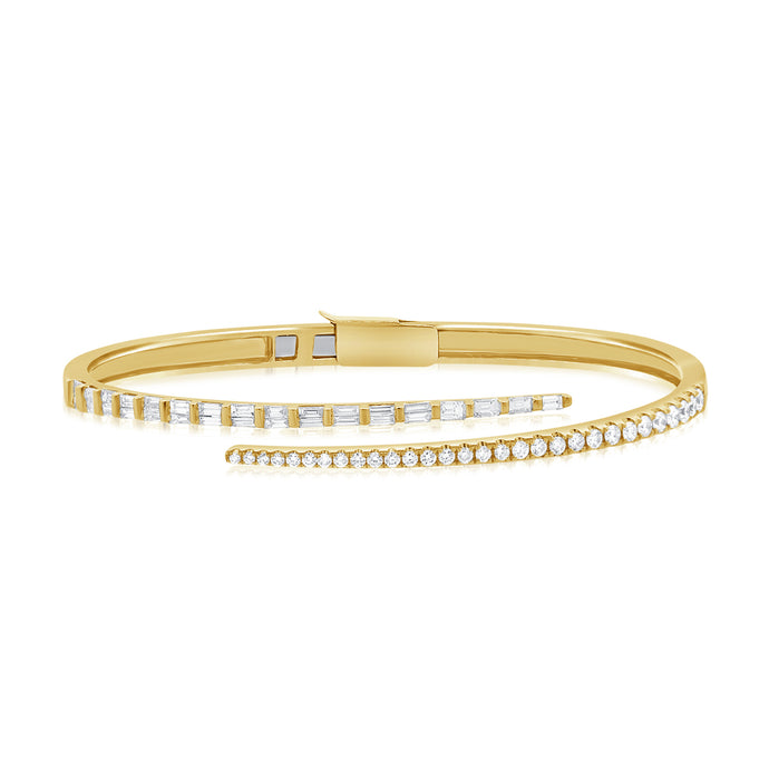 14k Gold & Baguette Diamond Crossover Bangle