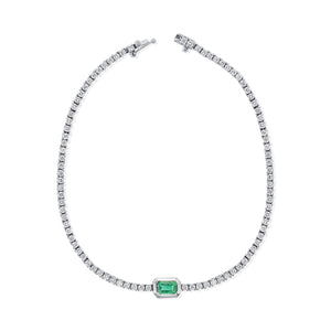 14k Gold Green Emerald & Diamond Tennis Bracelet