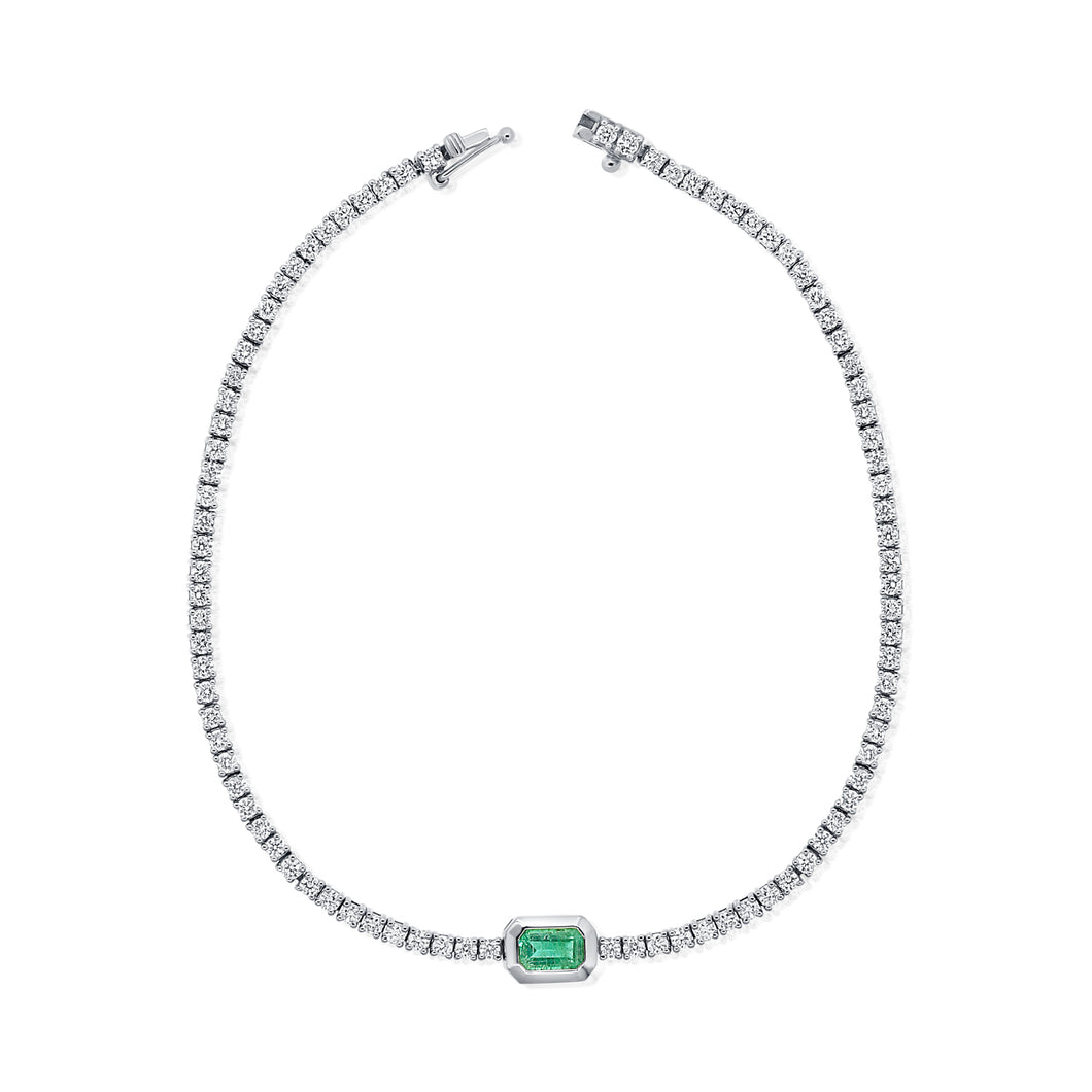 14k Gold Green Emerald & Diamond Tennis Bracelet