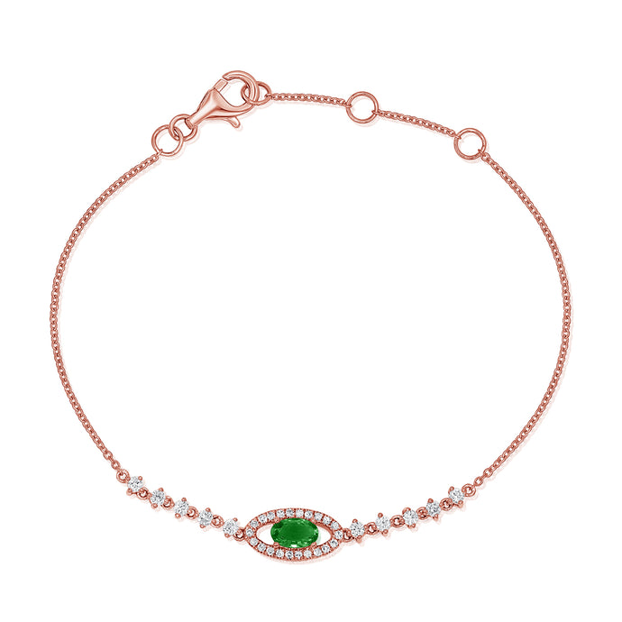 14K Gold Emerald & Diamond Evil Eye Bracelet