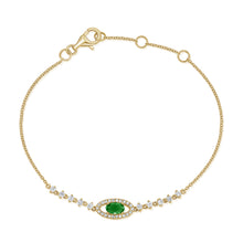 Load image into Gallery viewer, 14K Gold Emerald &amp; Diamond Evil Eye Bracelet
