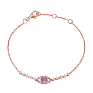 14K Gold Pink Sapphire & Diamond Eye Bracelet
