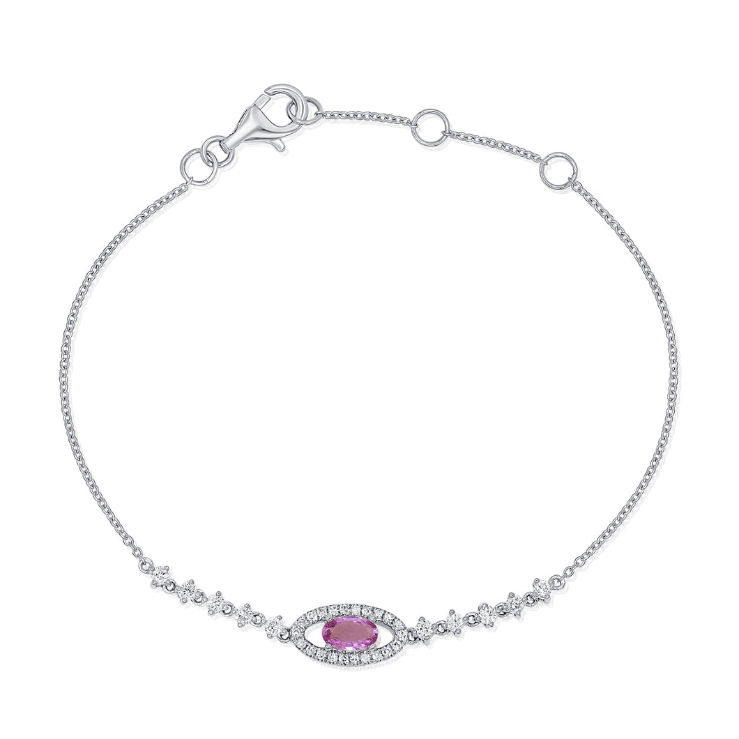 14K Gold Pink Sapphire & Diamond Eye Bracelet