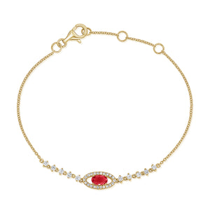 14K Gold Diamond & Ruby Evil Eye Bracelet