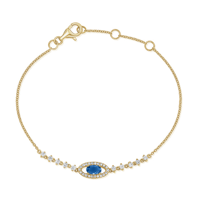 14K Gold Diamond & Sapphire Evil Eye Bracelet
