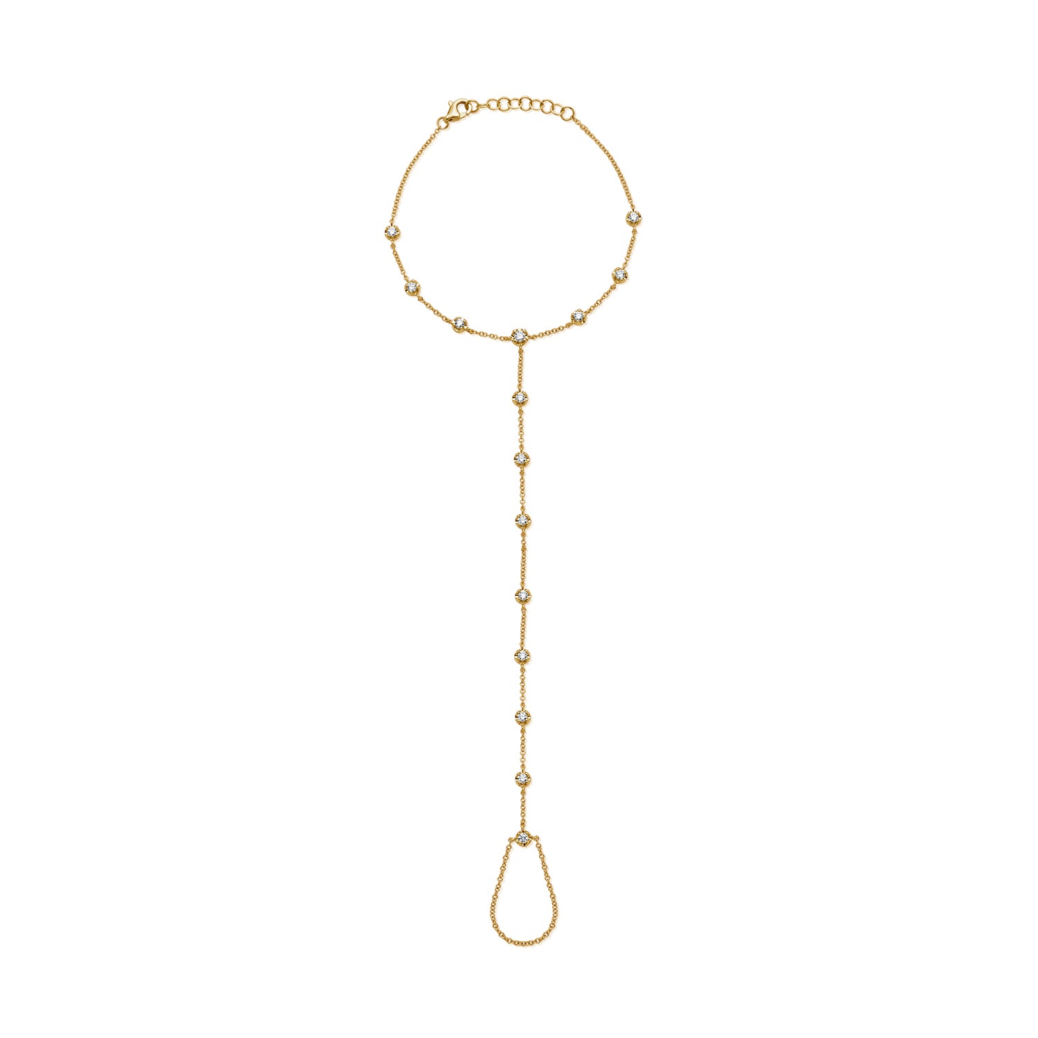14K Gold Diamond Hand Chain Bracelet - 0.74 CT