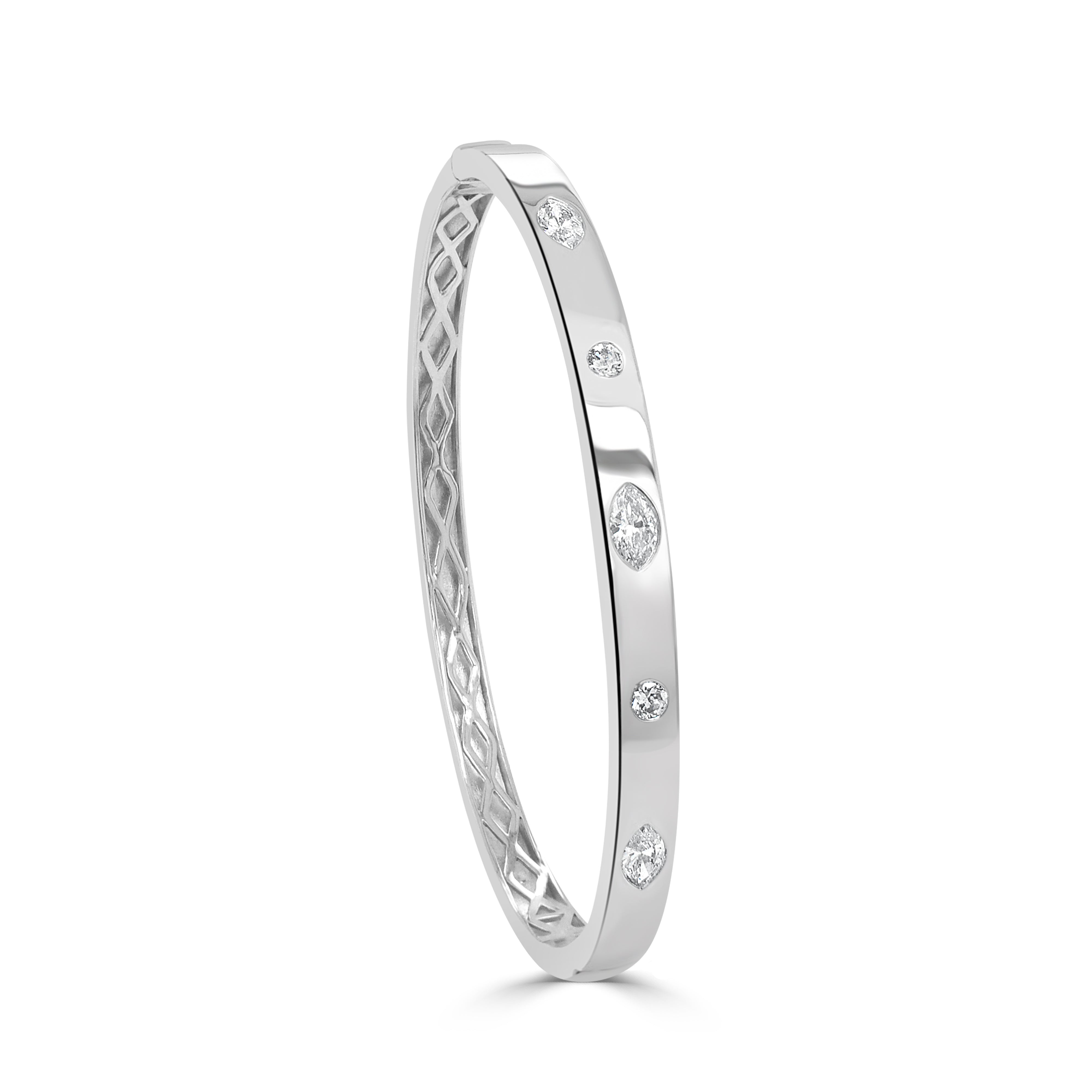 14K Gold Diamond Marquise Bangle- 0.75 CT