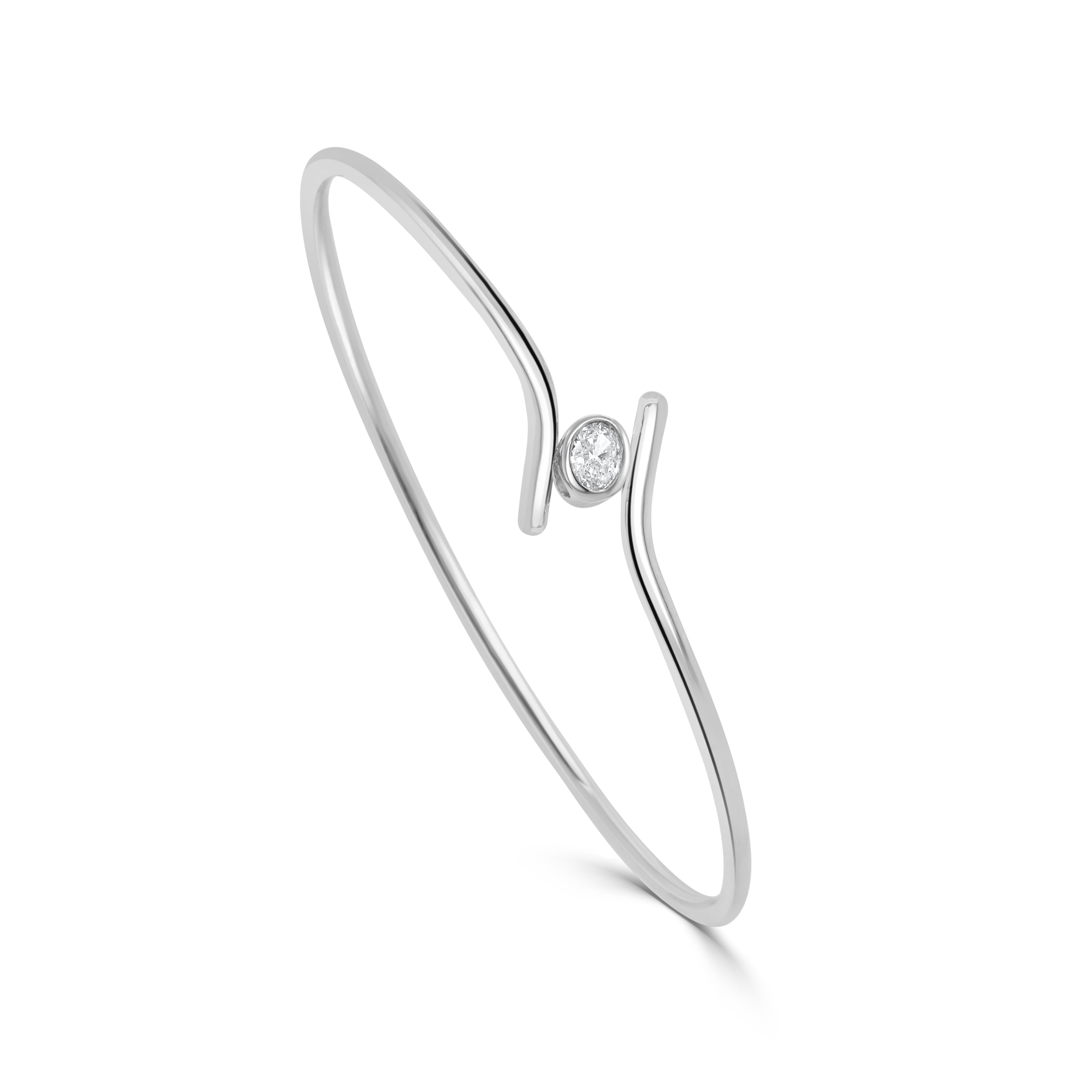 14K Gold Oval Diamond Flexible Bypass Bangle - 0.25 CT
