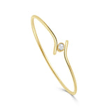 14K Gold Oval Diamond Flexible Bypass Bangle - 0.25 CT