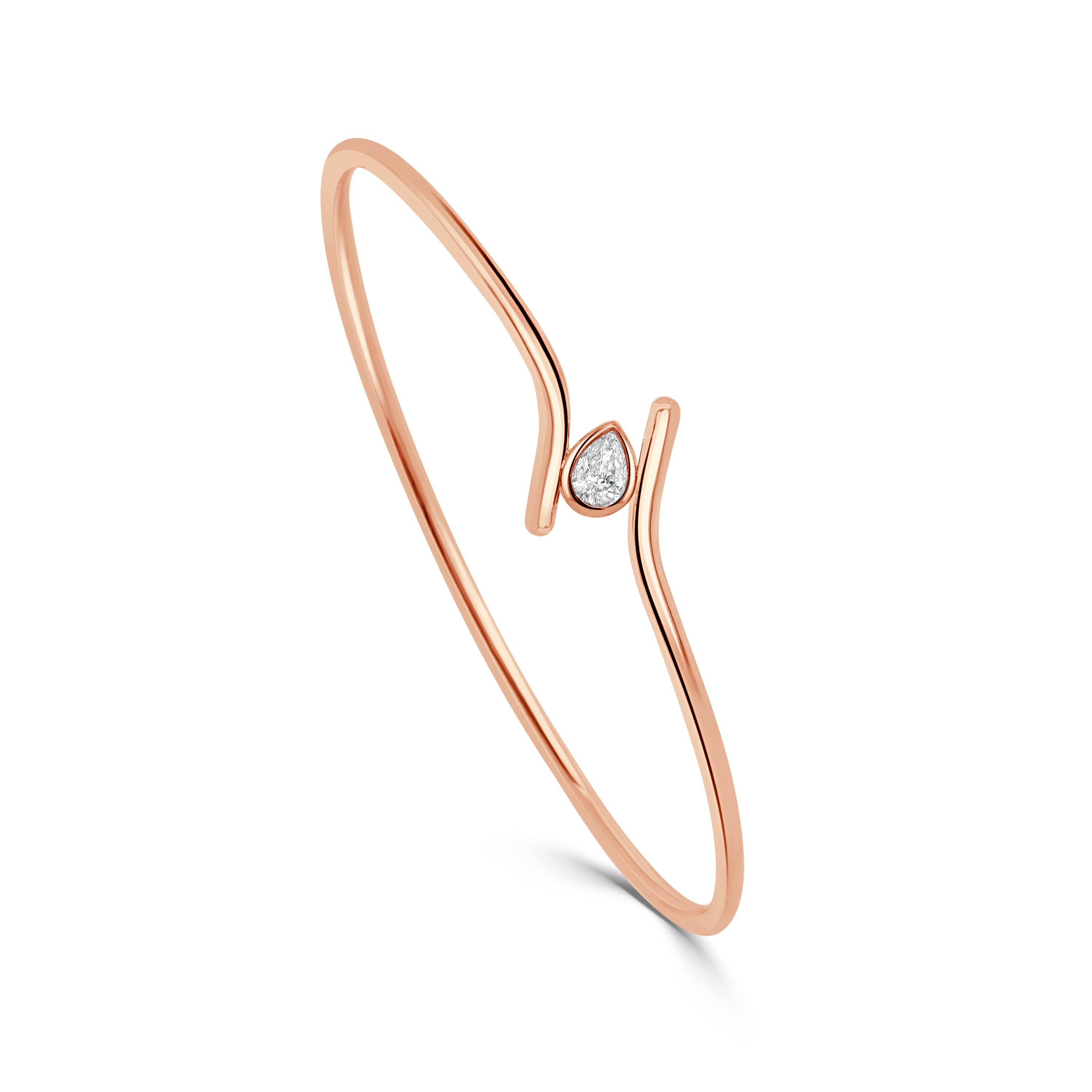 14K Gold Pear Shape Diamond Flexible Bypass Bangle - 0.27 CT