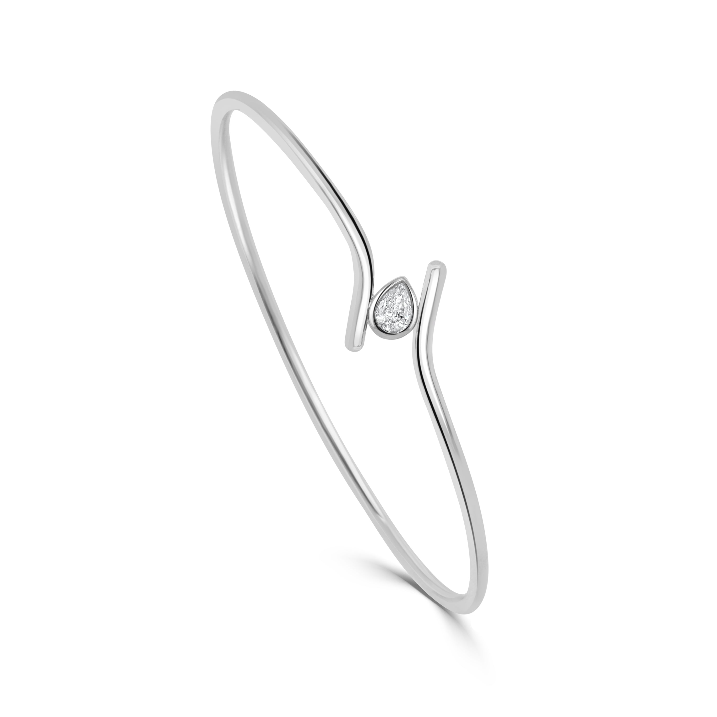 14K Gold Pear Shape Diamond Flexible Bypass Bangle - 0.27 CT