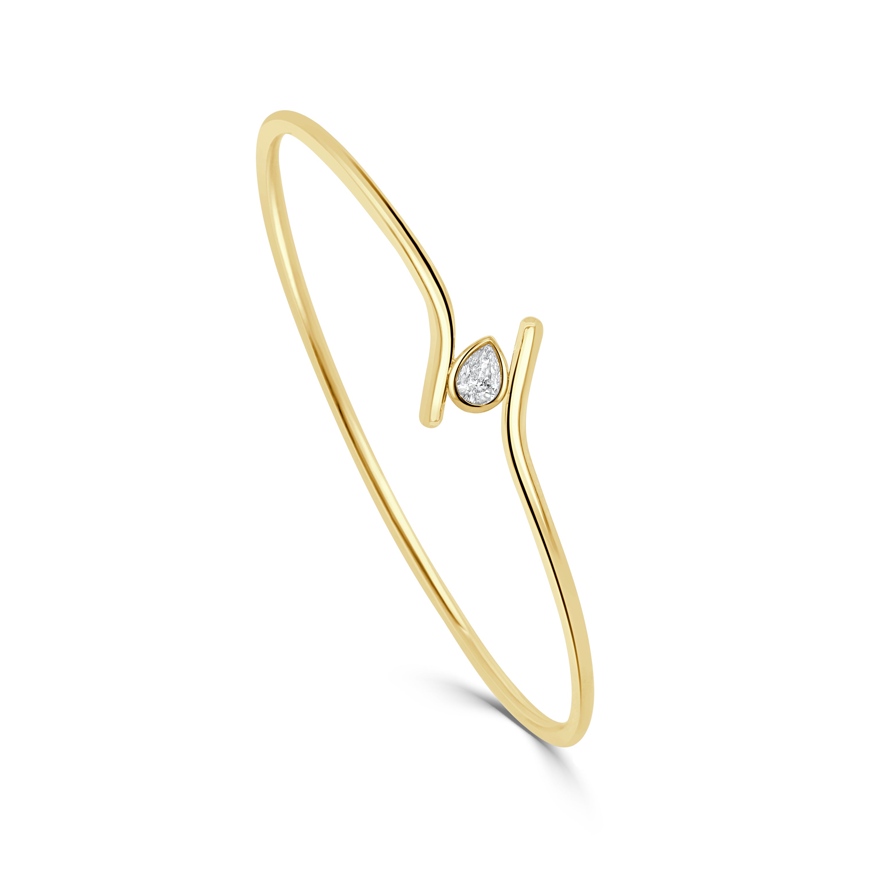 14K Gold Pear Shape Diamond Flexible Bypass Bangle - 0.27 CT