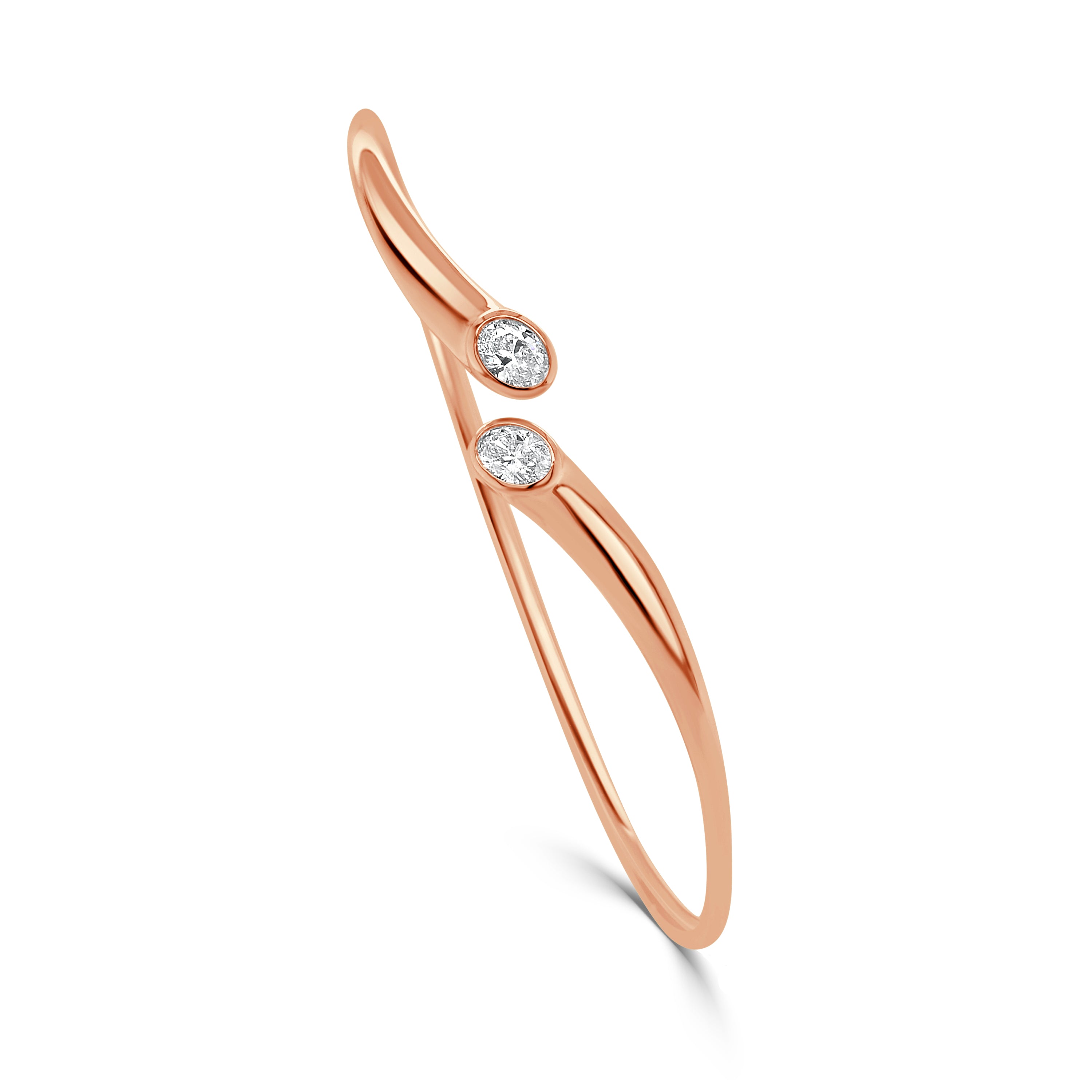 14K Gold Oval Diamond Open Flexible Bangle - 0.51 CT