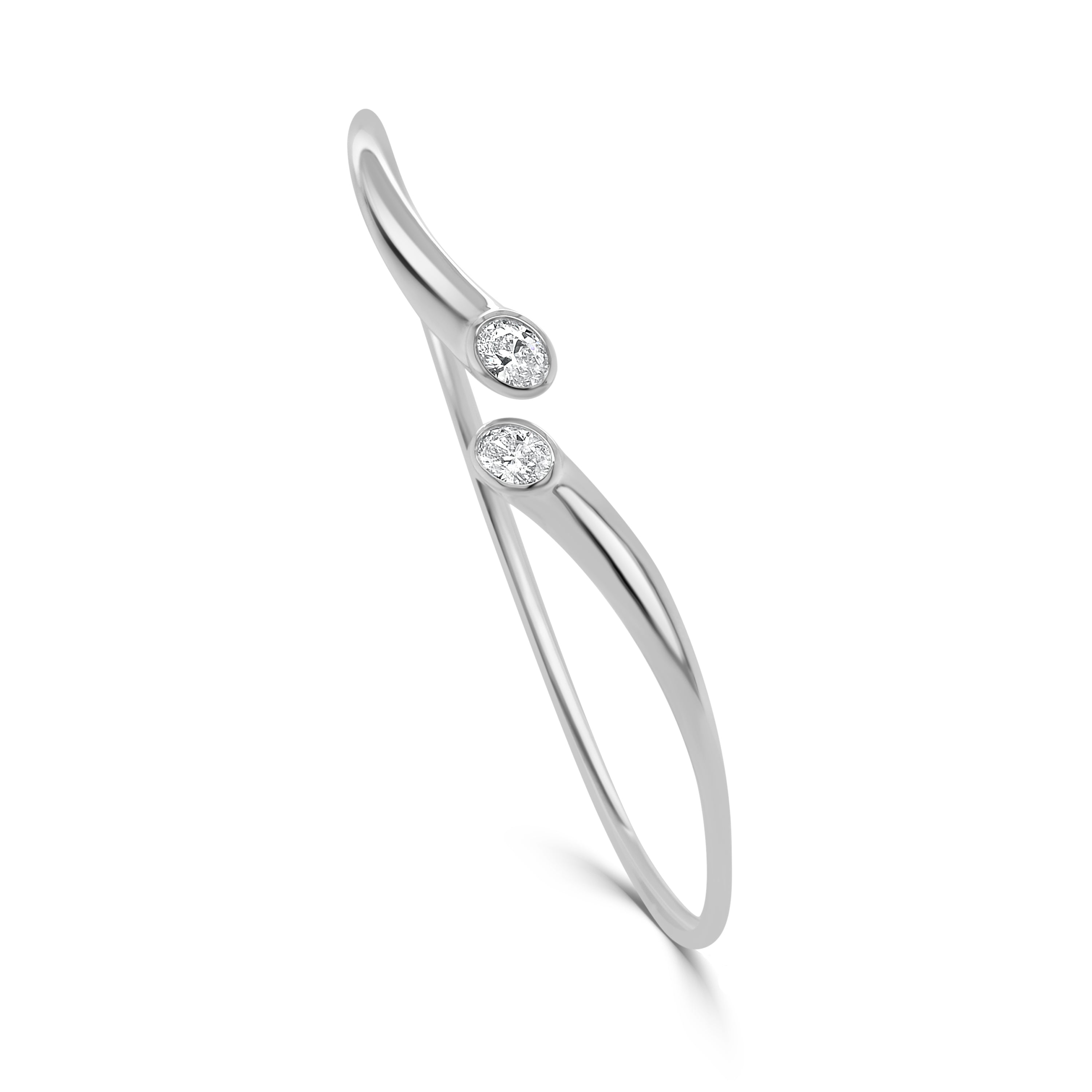 14K Gold Oval Diamond Open Flexible Bangle - 0.51 CT