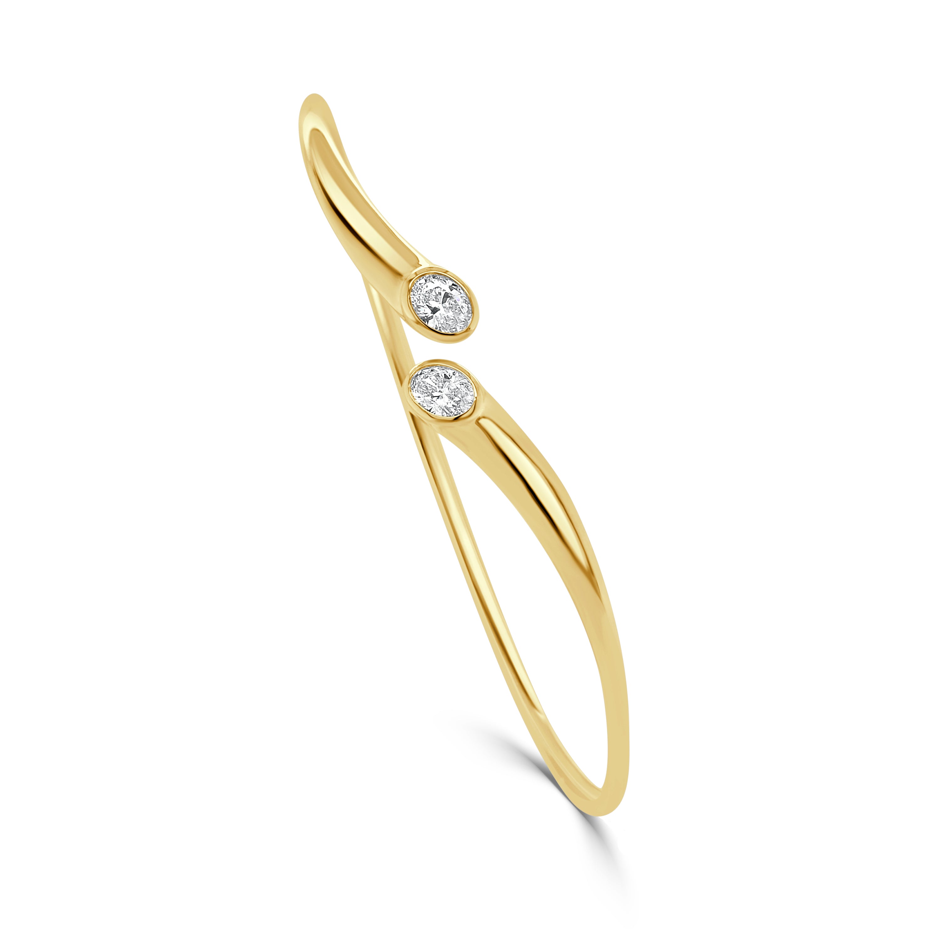 14K Gold Oval Diamond Open Flexible Bangle - 0.51 CT