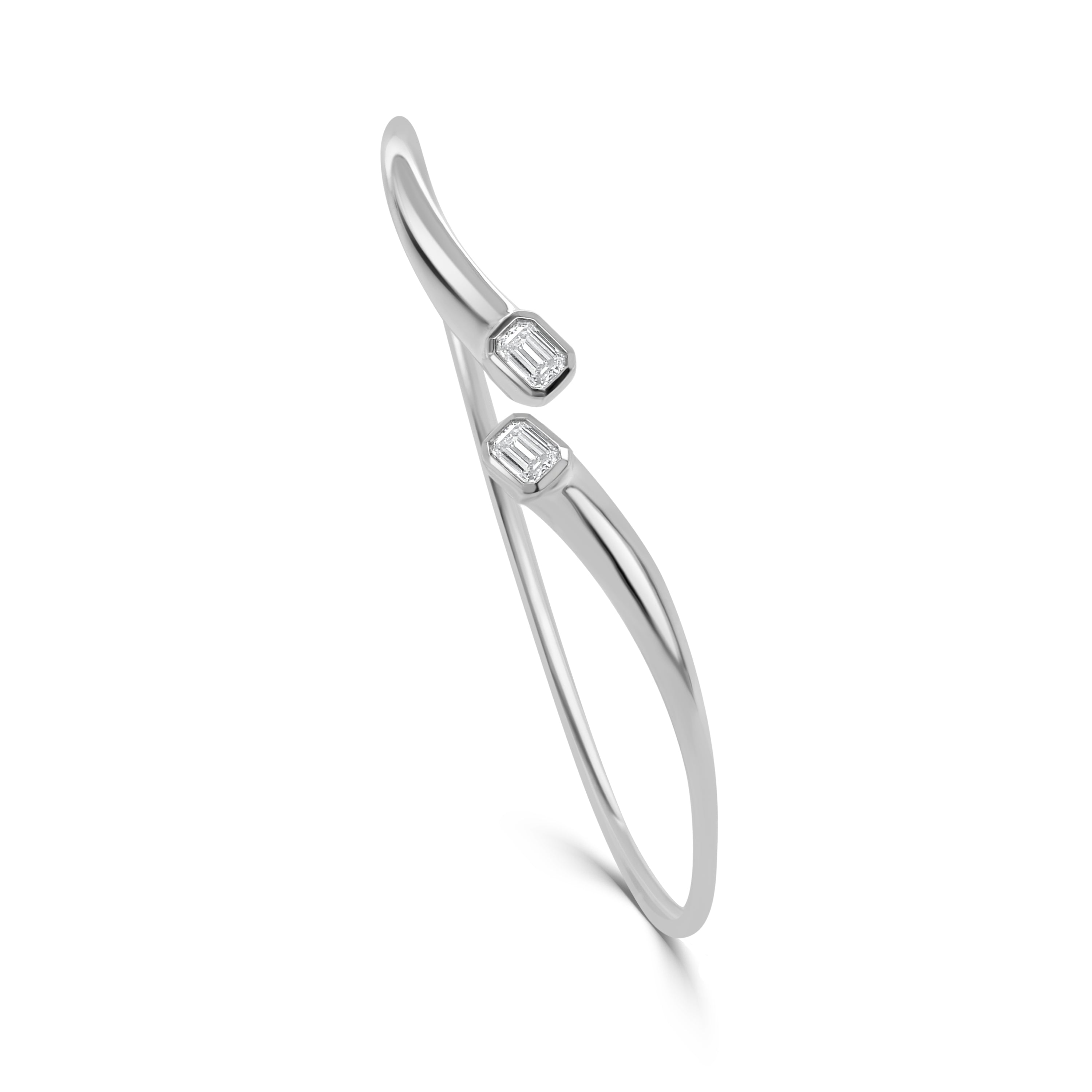 14K Gold Emerald Cut Diamond Open Flexible Bangle - 0.51 CT