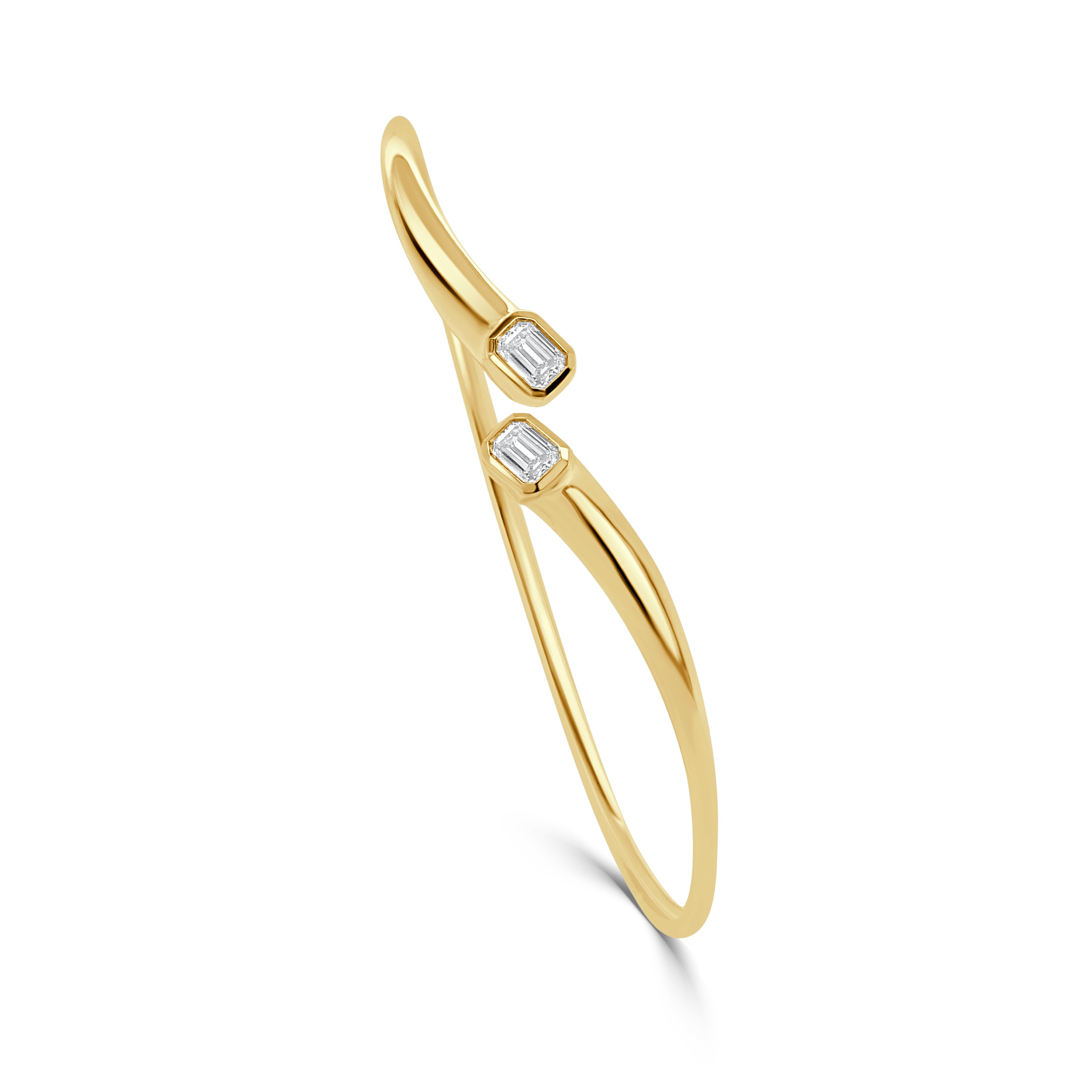 14K Gold Emerald Cut Diamond Open Flexible Bangle - 0.51 CT