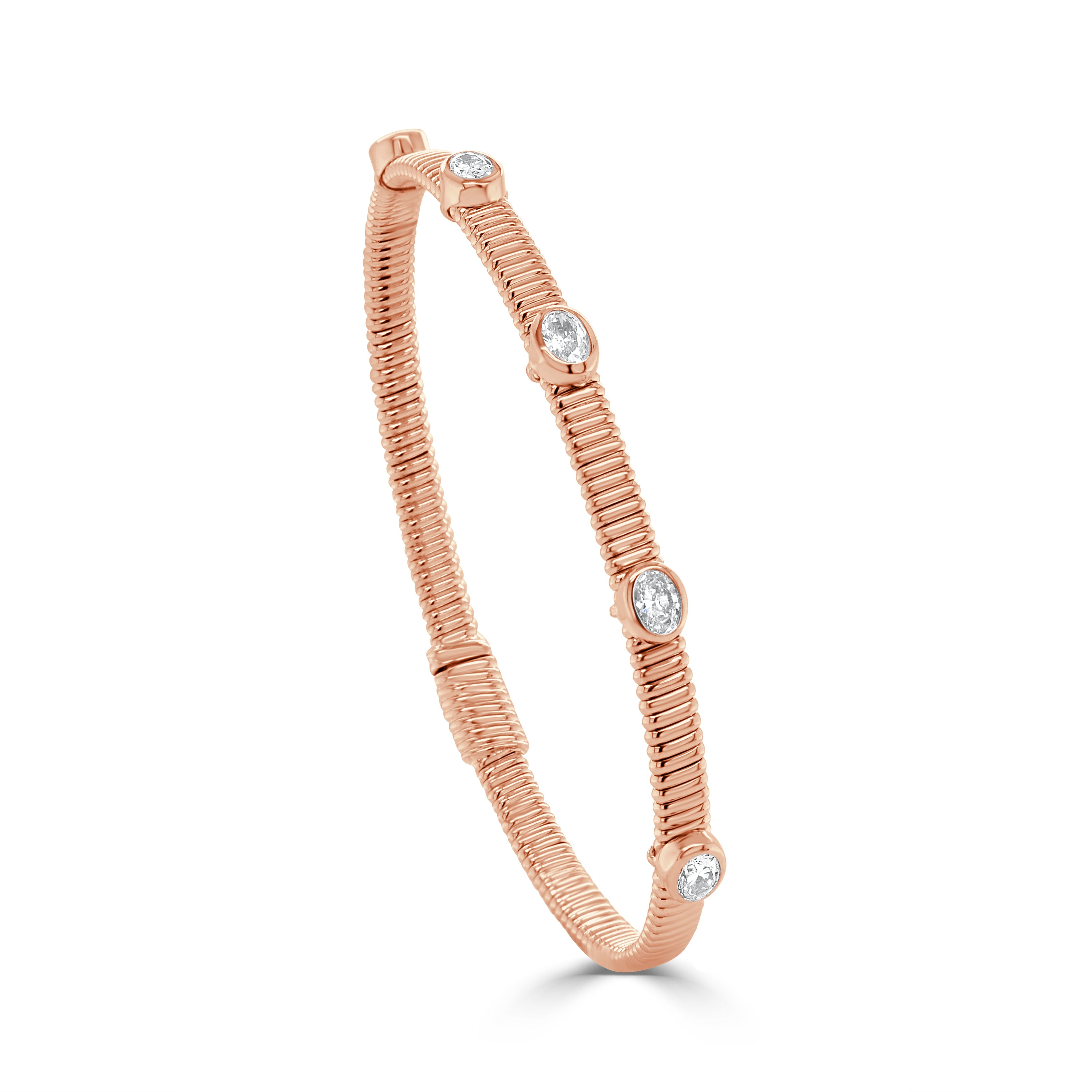 14K Gold Oval Bezel Diamond Bangle  -0.75 CT