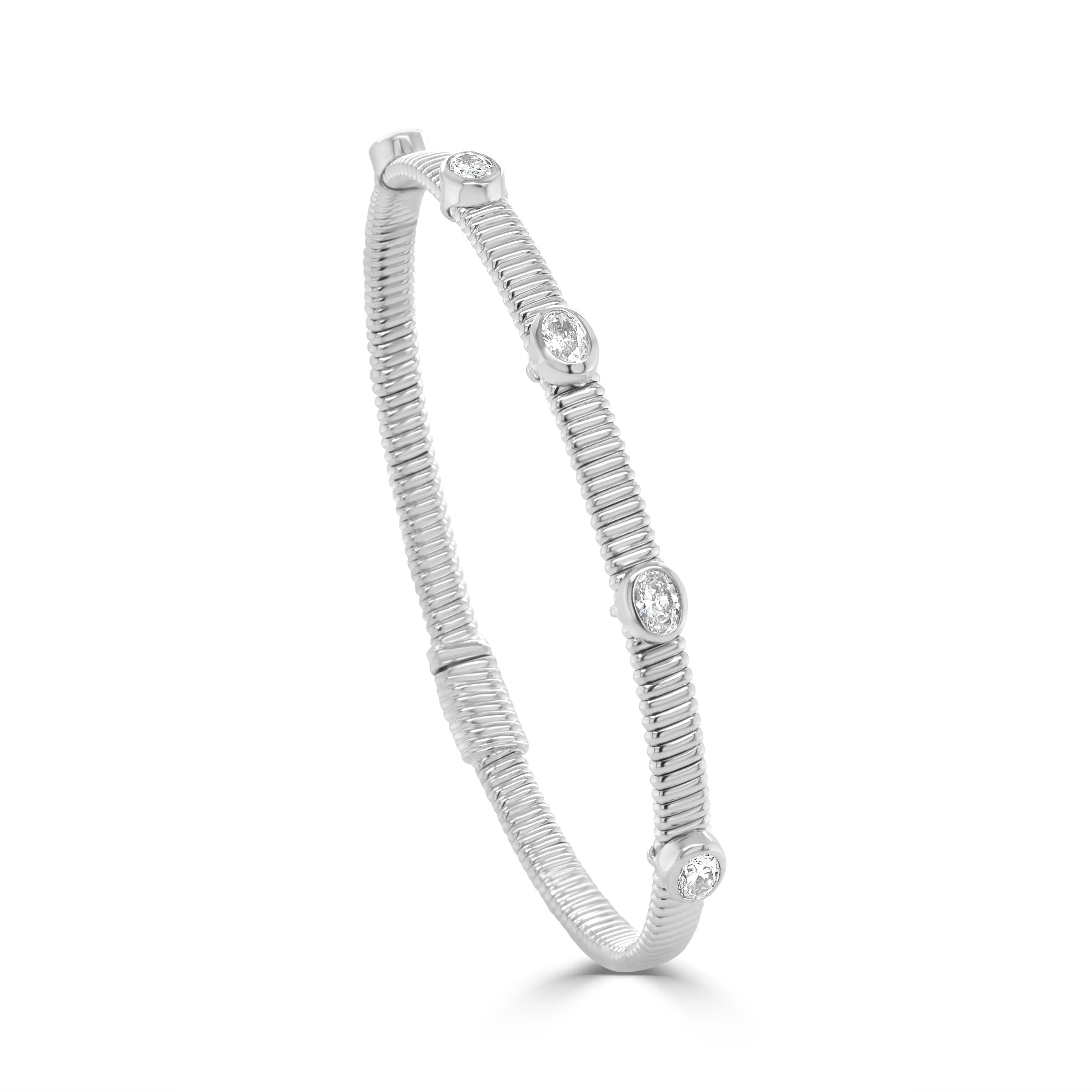 14K Gold Oval Bezel Diamond Bangle  -0.75 CT