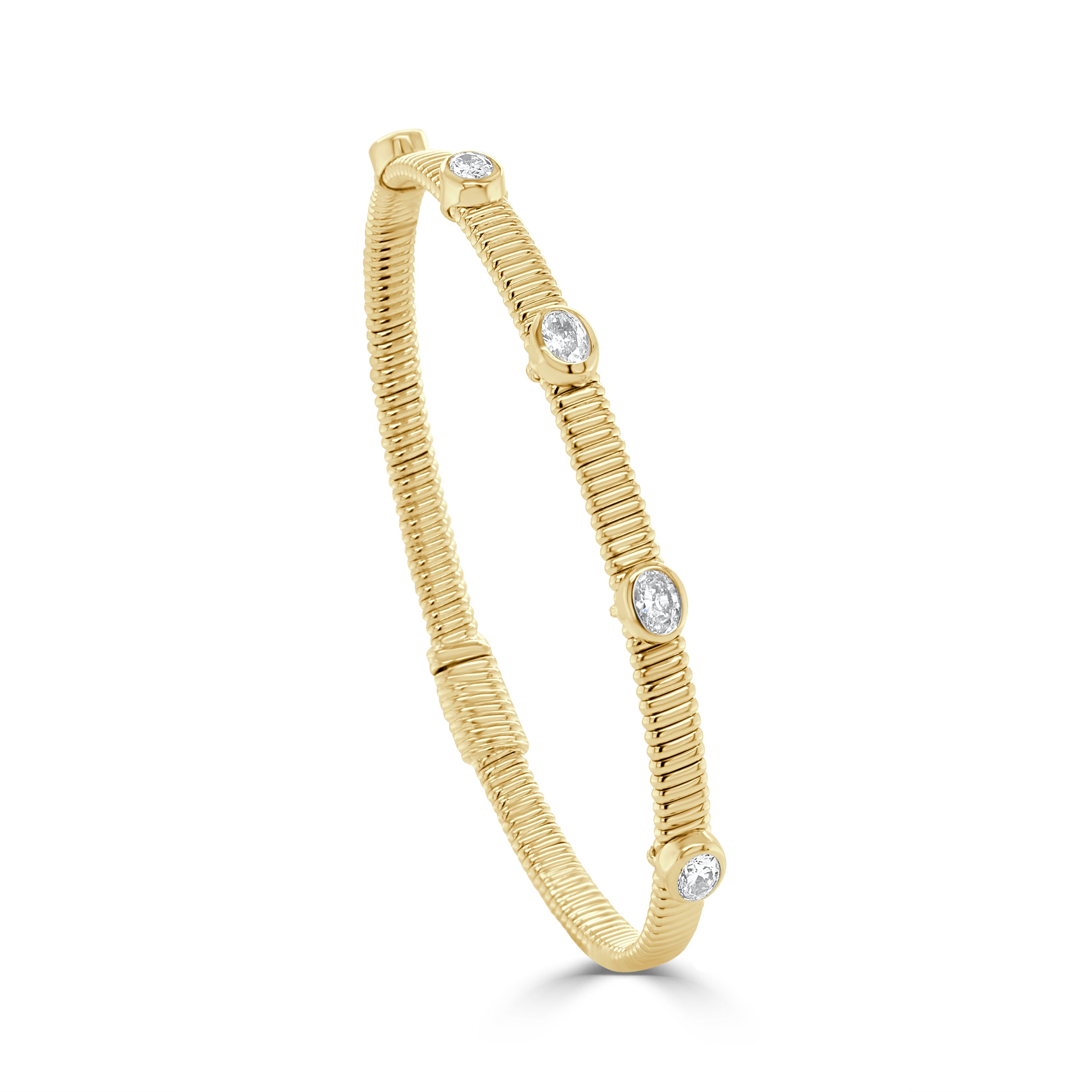 14K Gold Oval Bezel Diamond Bangle  -0.75 CT