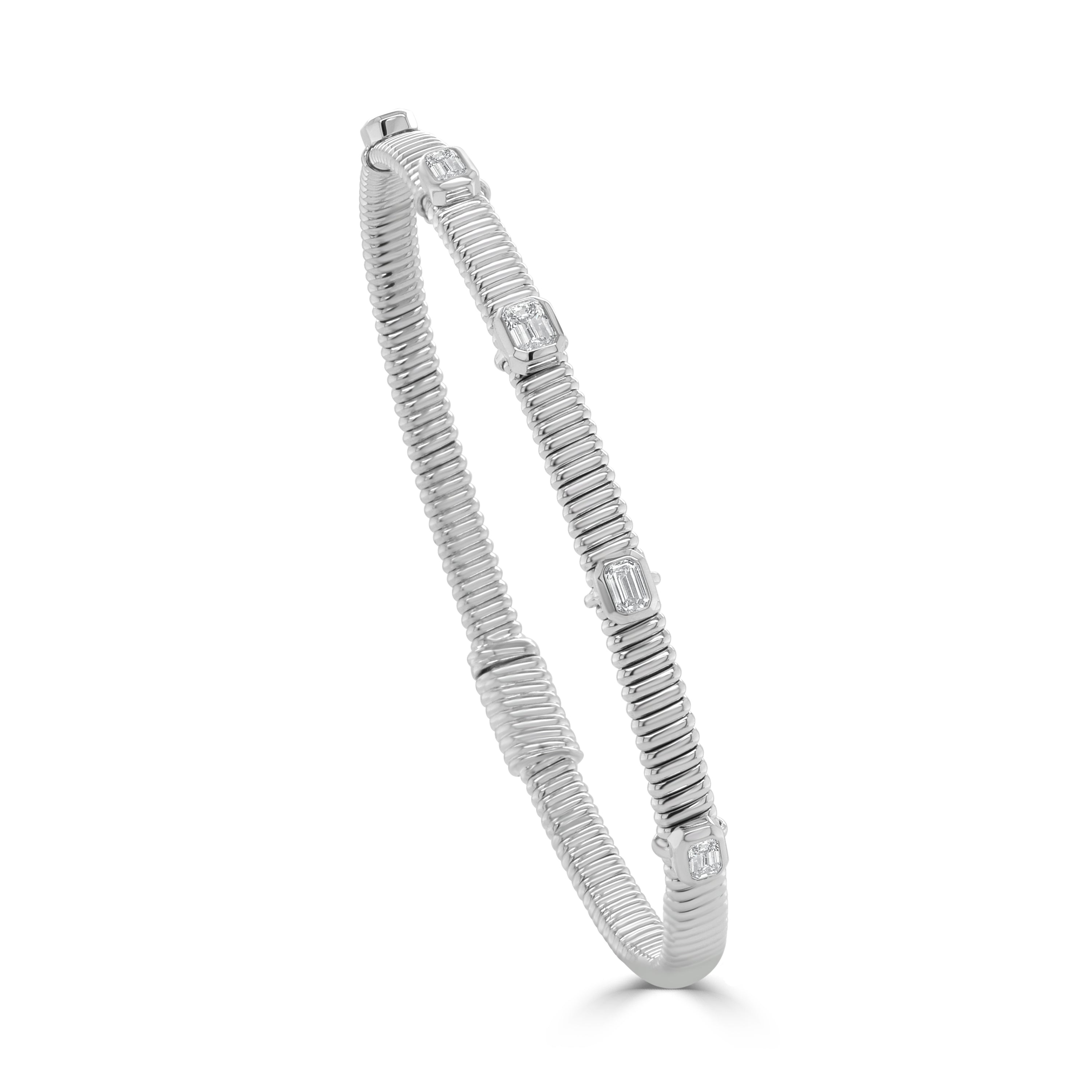 14K Gold Emerald Cut Bezel Diamond Bangle - 0.55 CT