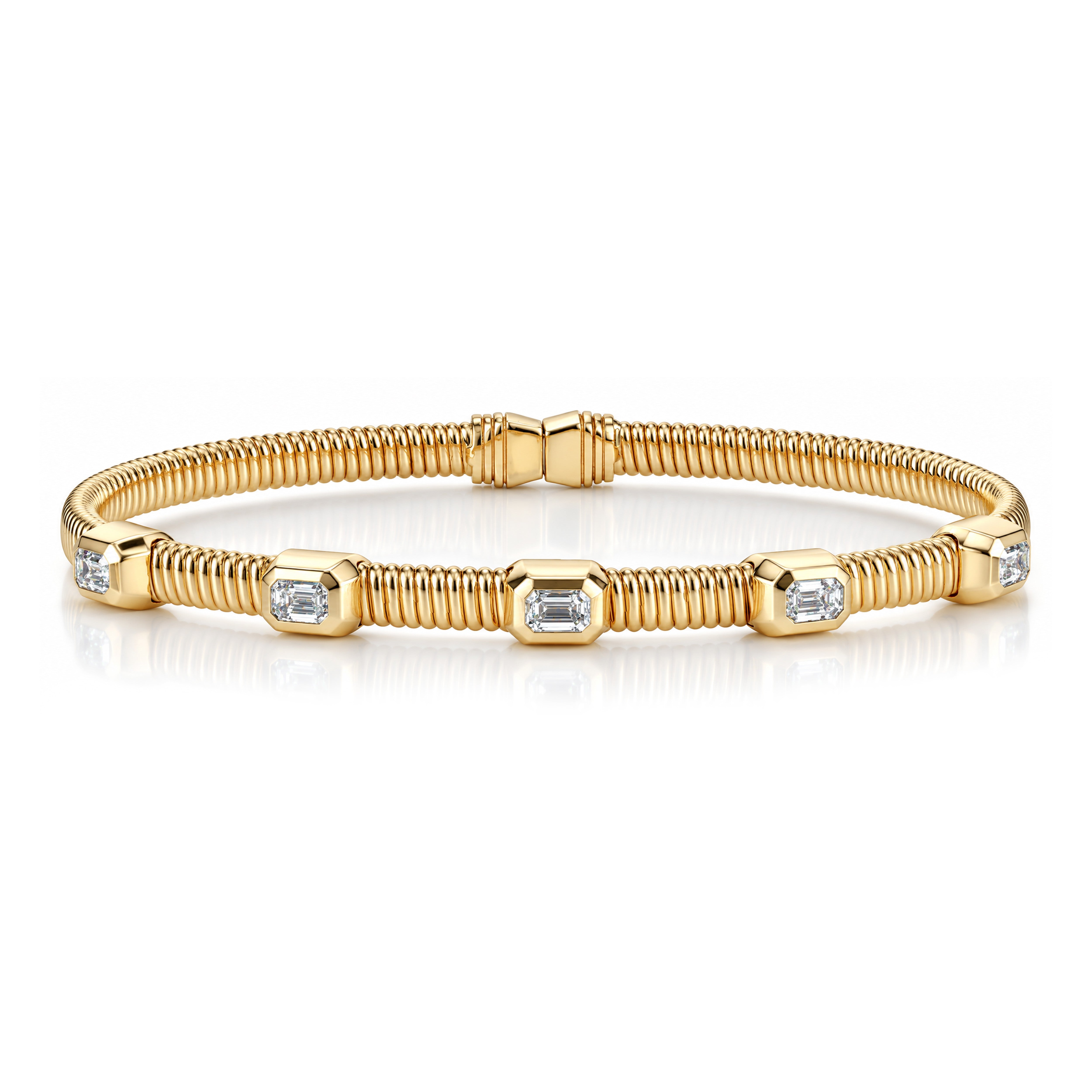 14K Gold Emerald Cut Bezel Diamond Bangle - 0.55 CT