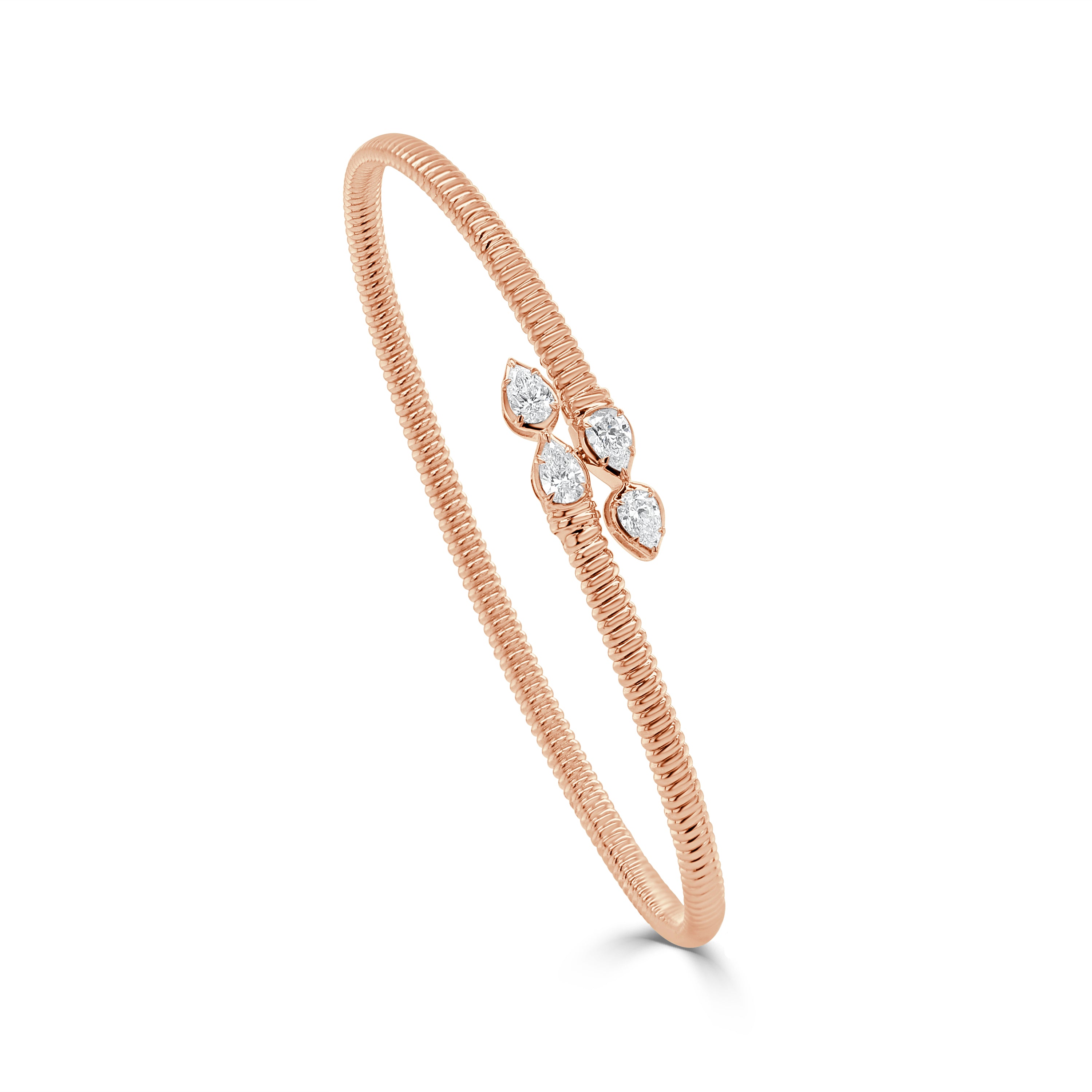 14K Gold Pear Shape Bezel Diamond Bangle - 0.65 CT