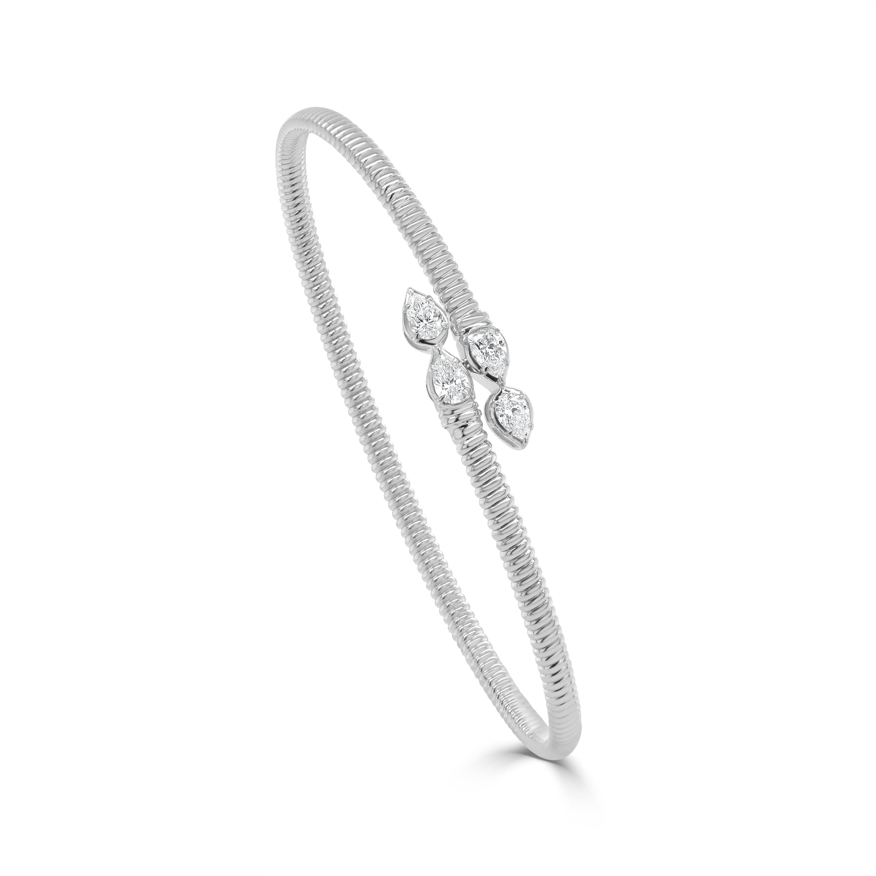 14K Gold Pear Shape Bezel Diamond Bangle - 0.65 CT