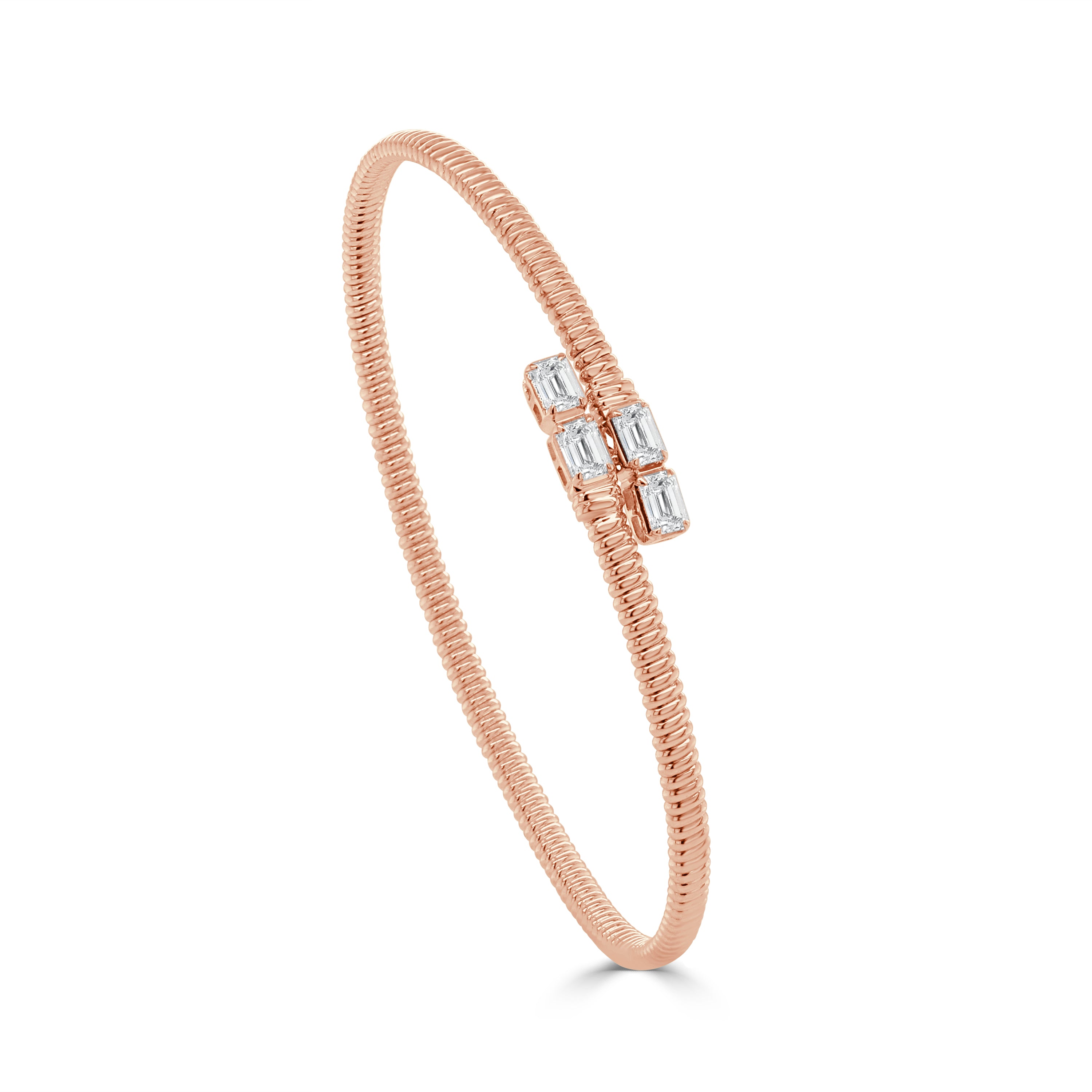 14K Gold Emerald Cut Diamond Bangle - 0.80 CT