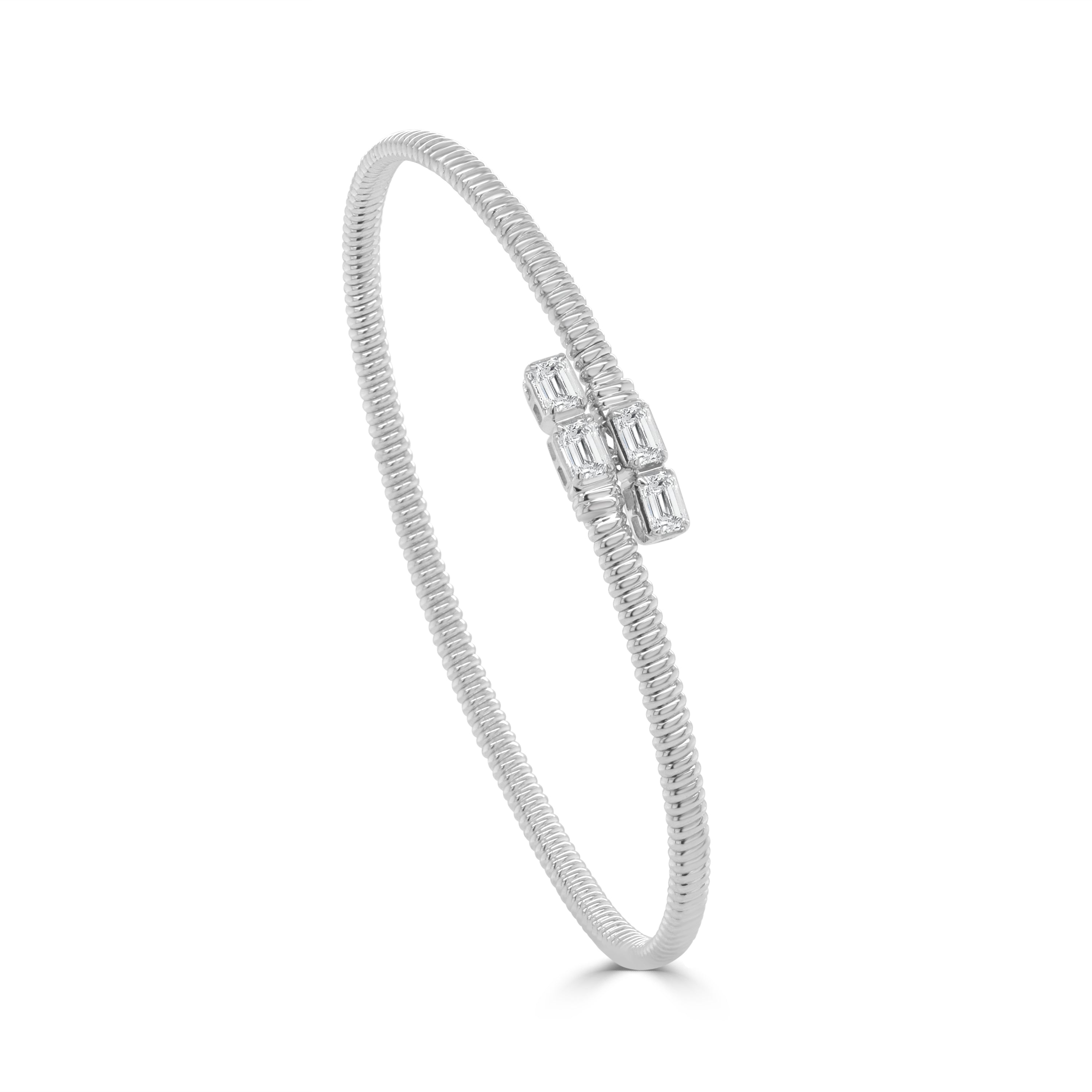 14K Gold Emerald Cut Diamond Bangle - 0.80 CT